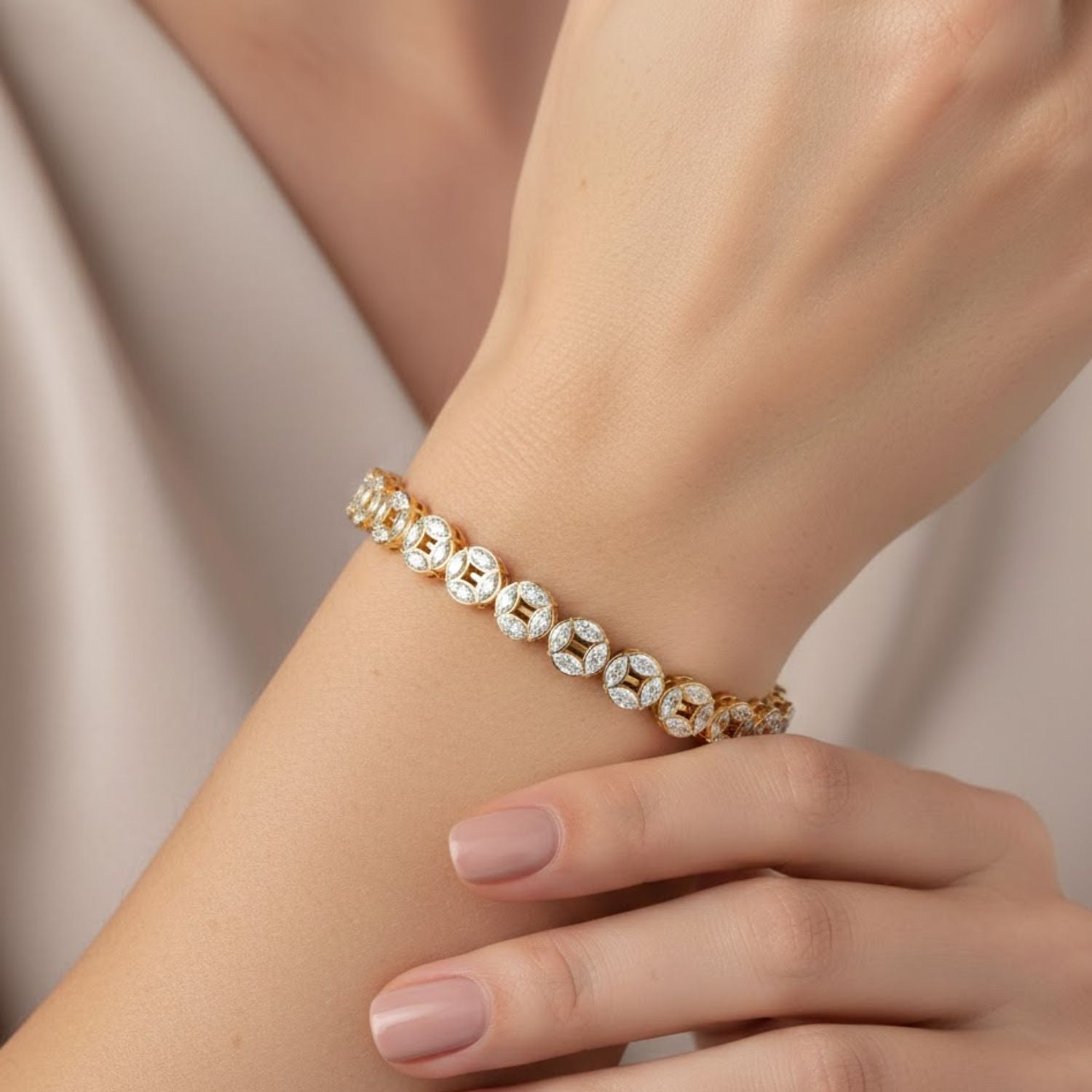 Lab Grown Diamond 3.50 CTW Halo Design Bracelet -925 Sterling Silver