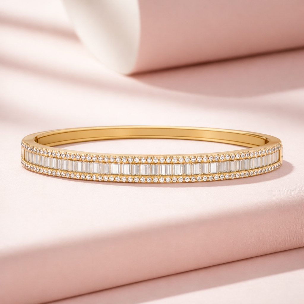 Lab Grown Diamond 5.50 CTW Double-Row Bangle Bracelet -925 Sterling Silver