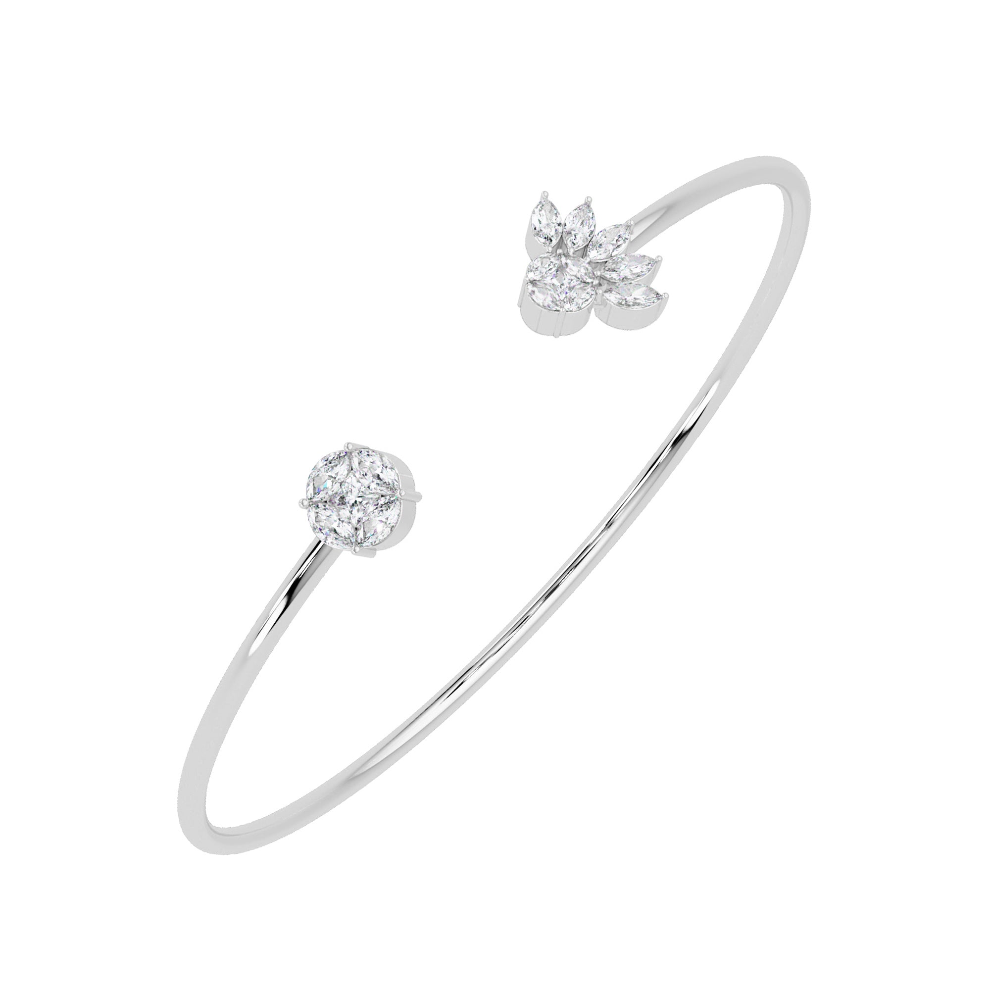 Lab Grown Diamond 0.85 CTW Floral Cluster Design Bracelet -925 Sterling Silver