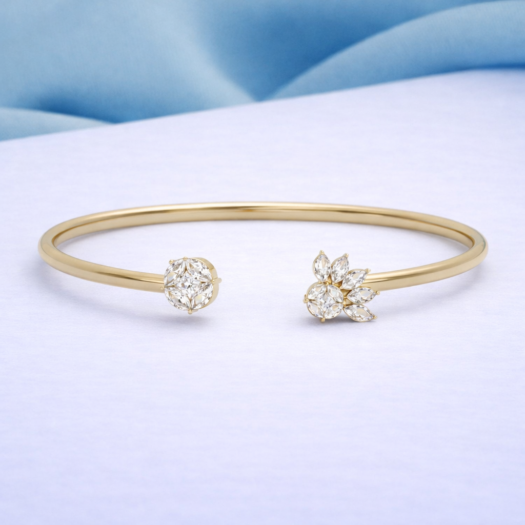 Lab Grown Diamond 0.85 CTW Floral Cluster Design Bracelet -925 Sterling Silver