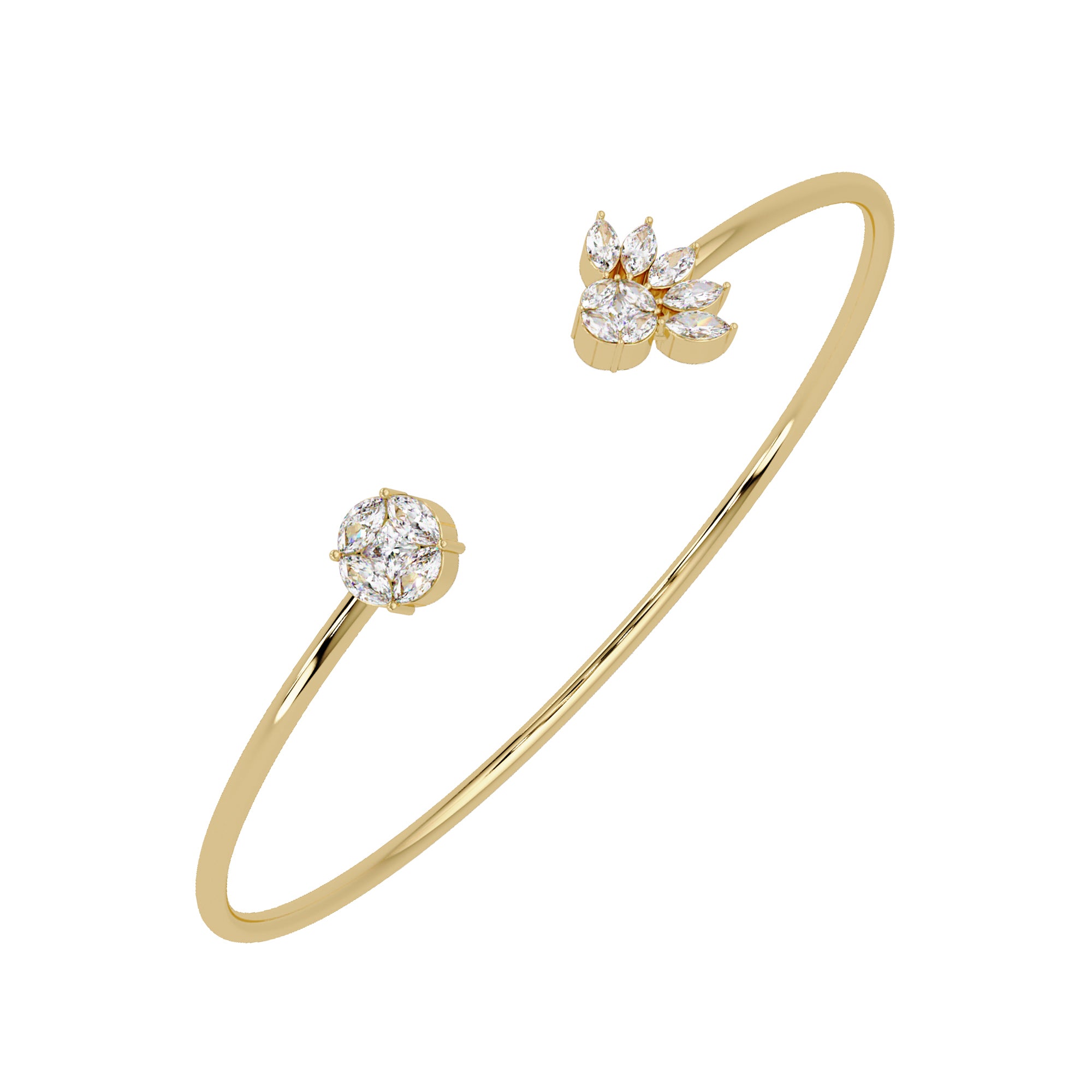 Lab Grown Diamond 0.85 CTW Floral Cluster Design Bracelet -925 Sterling Silver