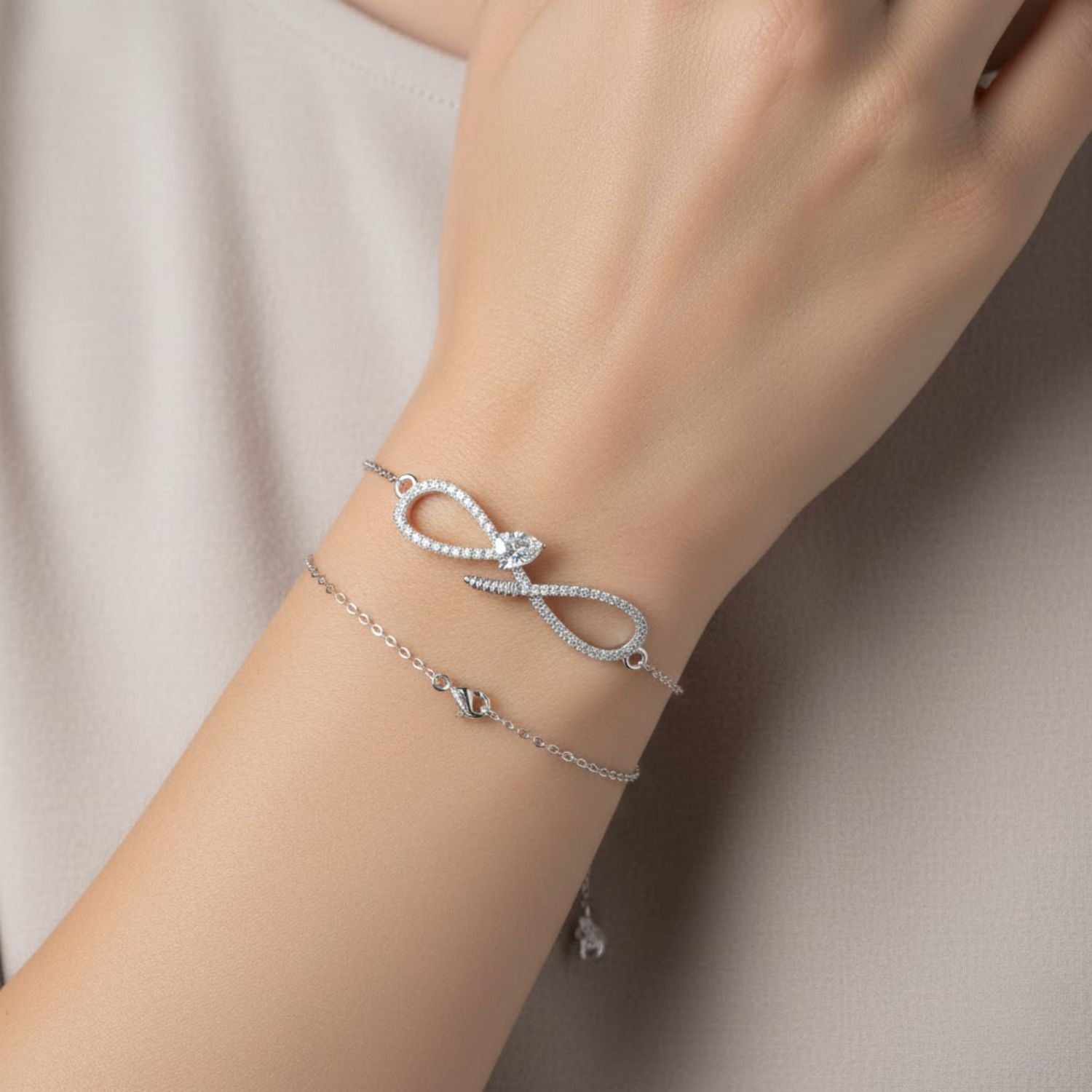 Lab Grown Diamond 0.55 CTW Infinity Heart Bracelet -925 Sterling Silver