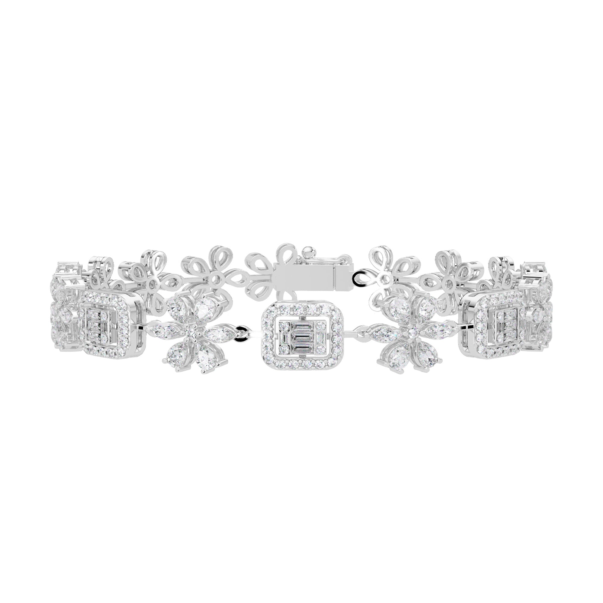 Lab Grown Diamond 4.10 CTW Floral Bracelet -925 Sterling Silver