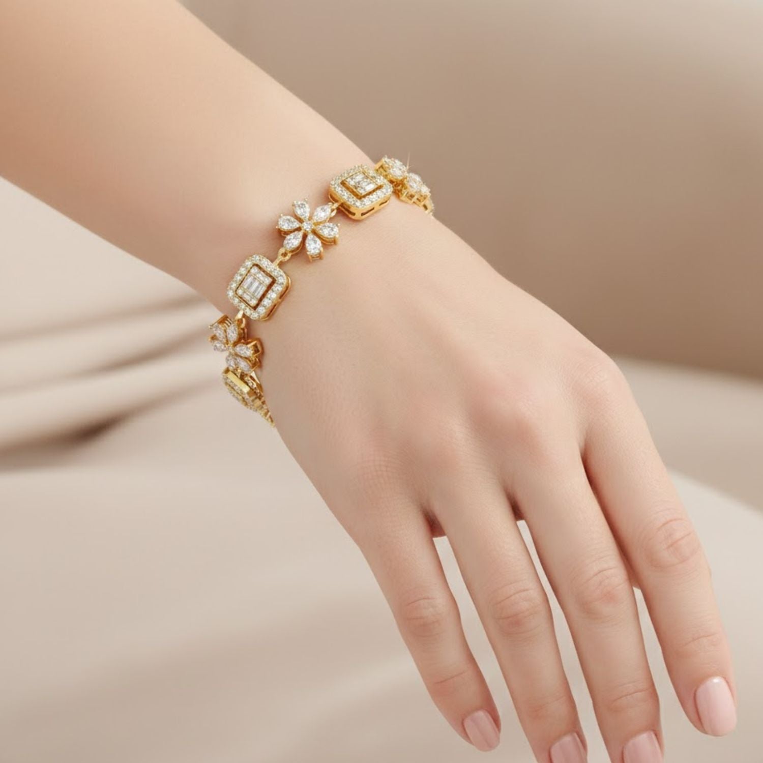 Lab Grown Diamond 4.10 CTW Floral Bracelet -925 Sterling Silver