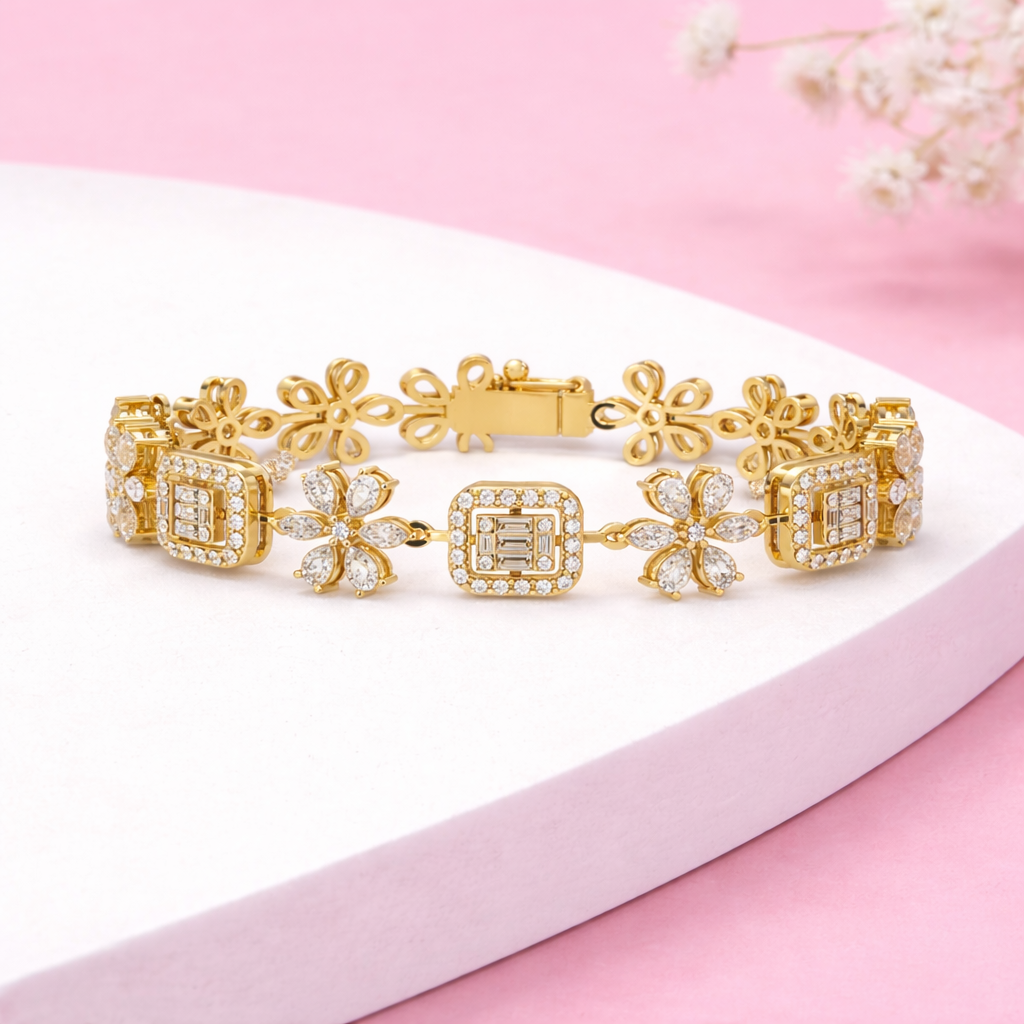 Lab Grown Diamond 4.10 CTW Floral Bracelet -925 Sterling Silver