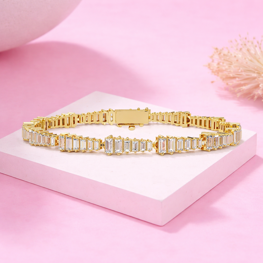 Lab Grown Diamond 4.00 CTW Linear Design Bracelet -925 Sterling Silver