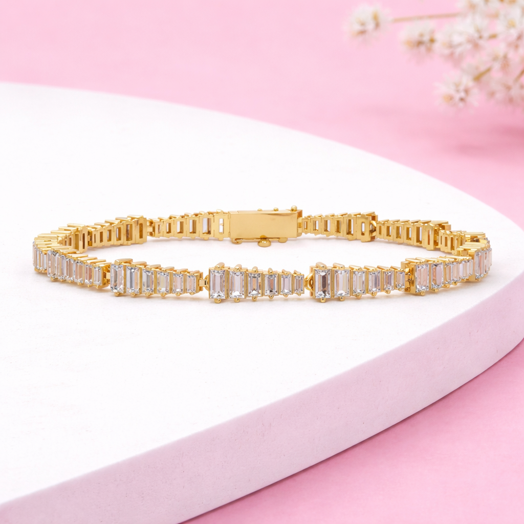 Lab Grown Diamond 4.00 CTW Linear Design Bracelet -925 Sterling Silver