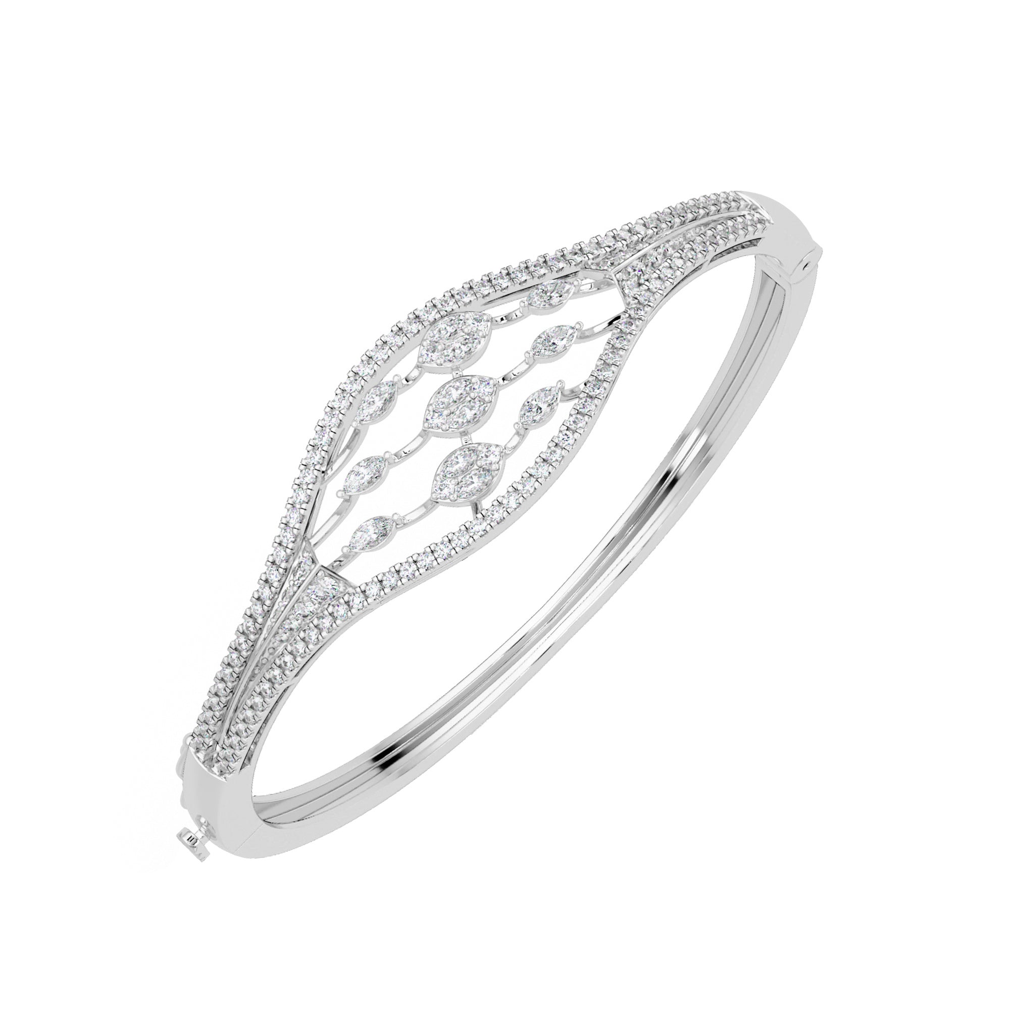 Lab Grown Diamond 1.90 CTW Leaf Filigree Design Bangle Bracelet -925 Sterling Silver