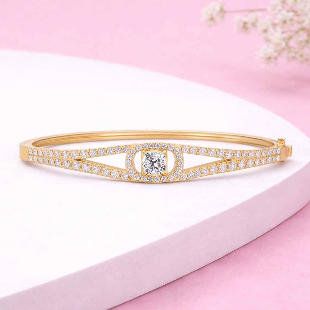 Lab Grown Diamond 2.70 CTW Halo Bangle Bracelet -925 Sterling Silver