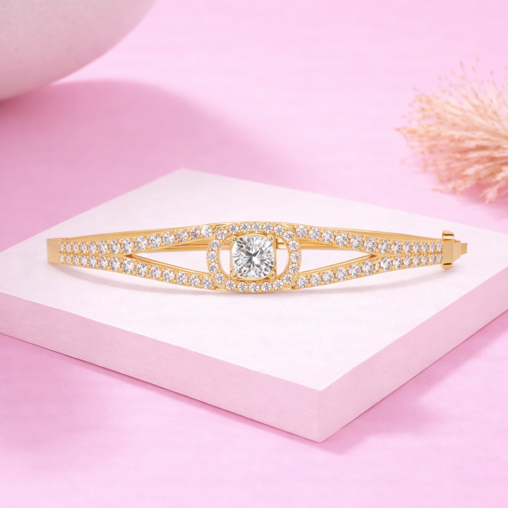 Lab Grown Diamond 2.70 CTW Halo Bangle Bracelet -925 Sterling Silver