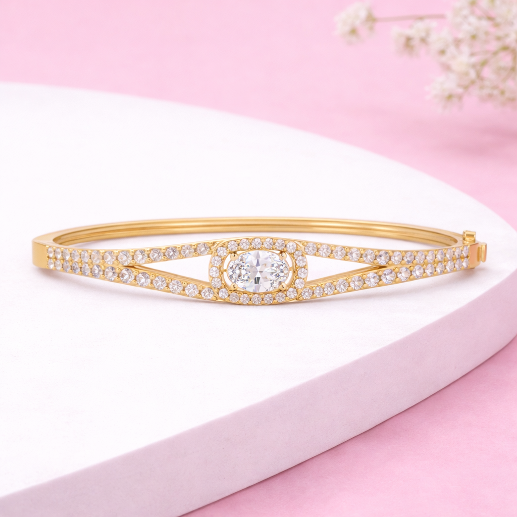 Lab Grown Diamond 3.10 CTW Halo Bangle Bracelet -925 Sterling Silver