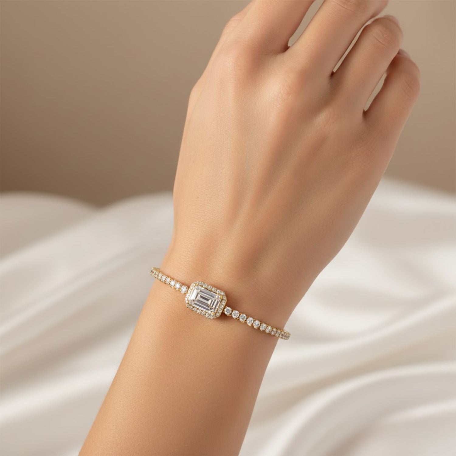 Lab Grown Diamond 6.85 CTW Octagon Halo Tennis Bangle Bracelet -925 Sterling Silver