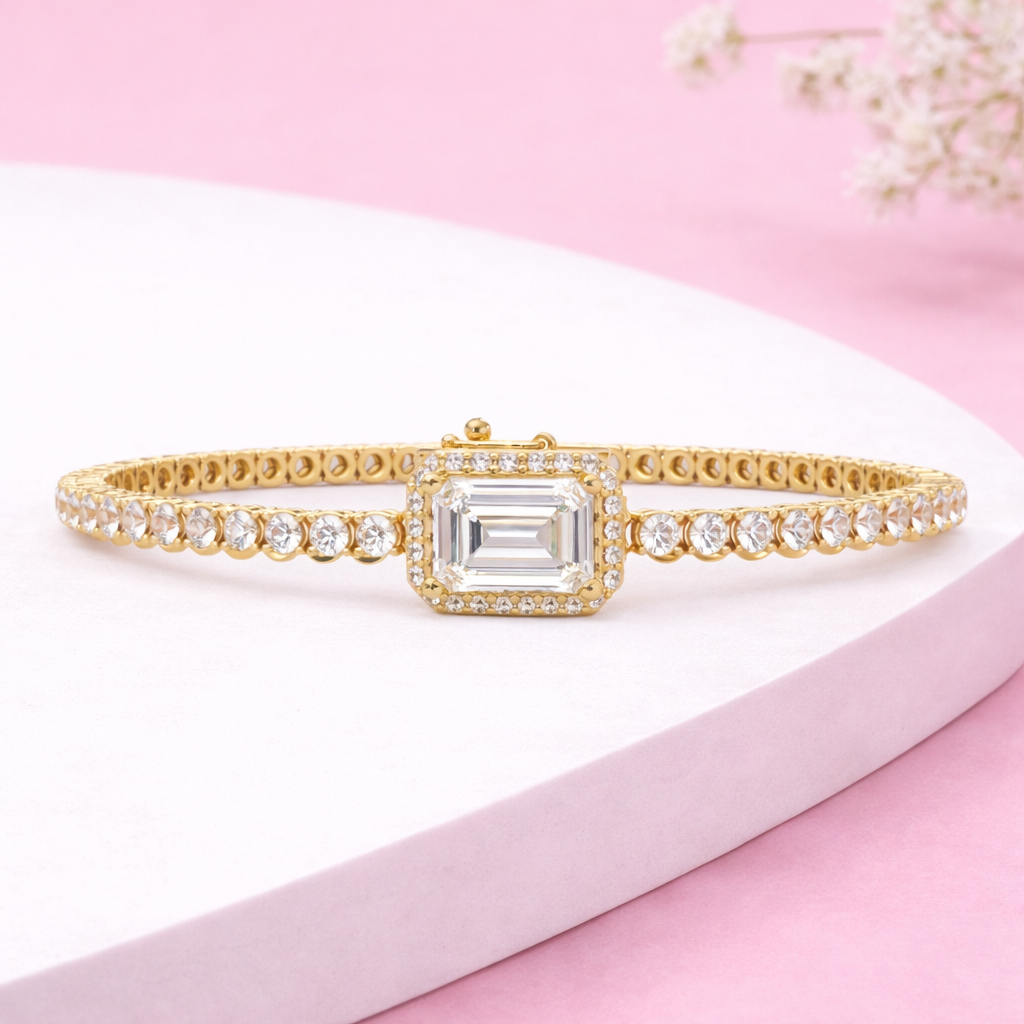 Lab Grown Diamond 6.85 CTW Octagon Halo Tennis Bangle Bracelet -925 Sterling Silver