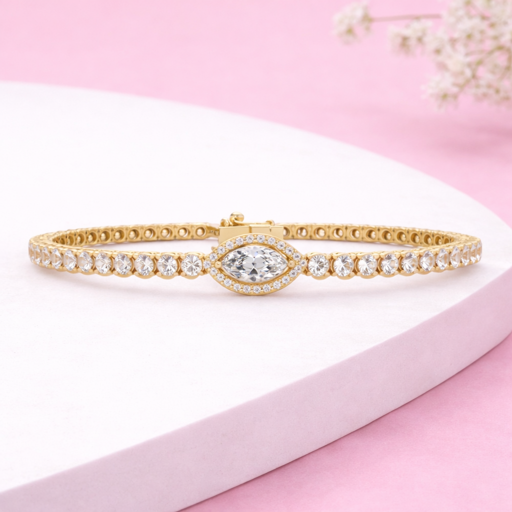 Lab Grown Diamond 3.65 CTW Marquise Halo Tennis Bracelet -925 Sterling Silver
