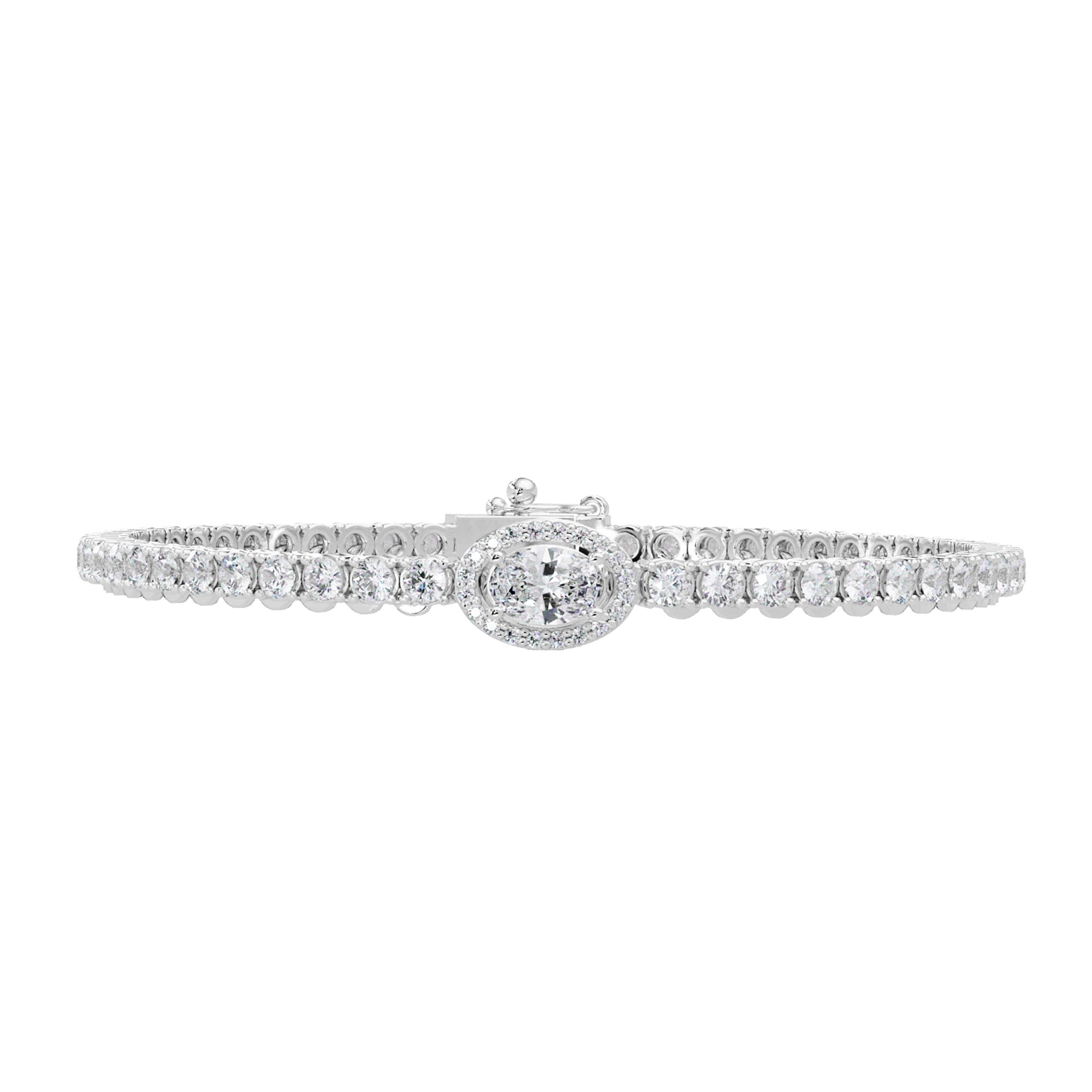Lab Grown Diamond 3.85 CTW Oval Halo Tennis Bracelet -925 Sterling Silver