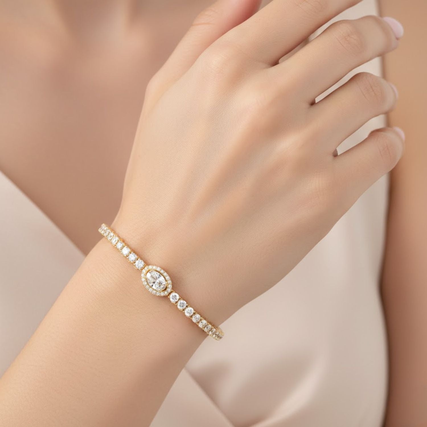 Lab Grown Diamond 3.85 CTW Oval Halo Tennis Bracelet -925 Sterling Silver