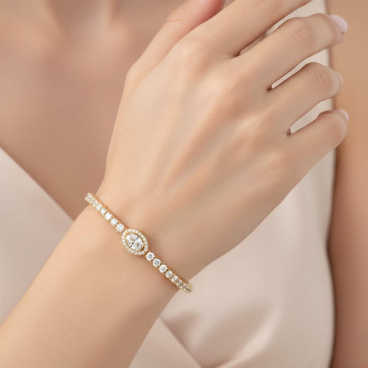 Lab Grown Diamond 3.85 CTW Oval Halo Tennis Bracelet -925 Sterling Silver