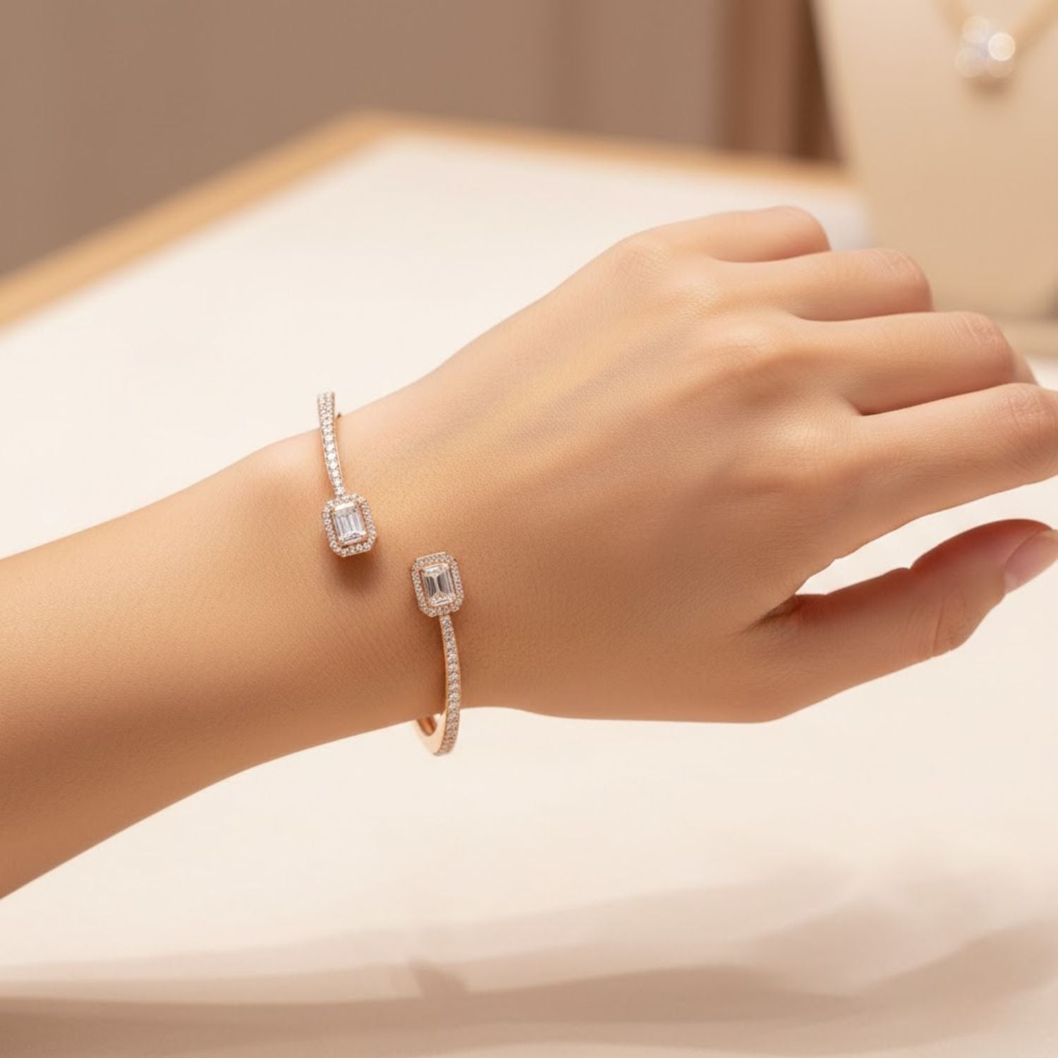 Lab Grown Diamond 2.35 CTW Octagon Open Cuff Bracelet -925 Sterling Silver