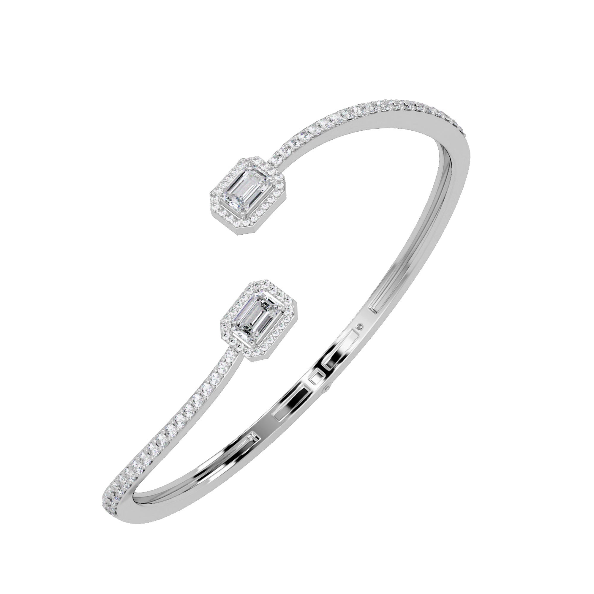 Lab Grown Diamond 2.35 CTW Octagon Open Cuff Bracelet -925 Sterling Silver