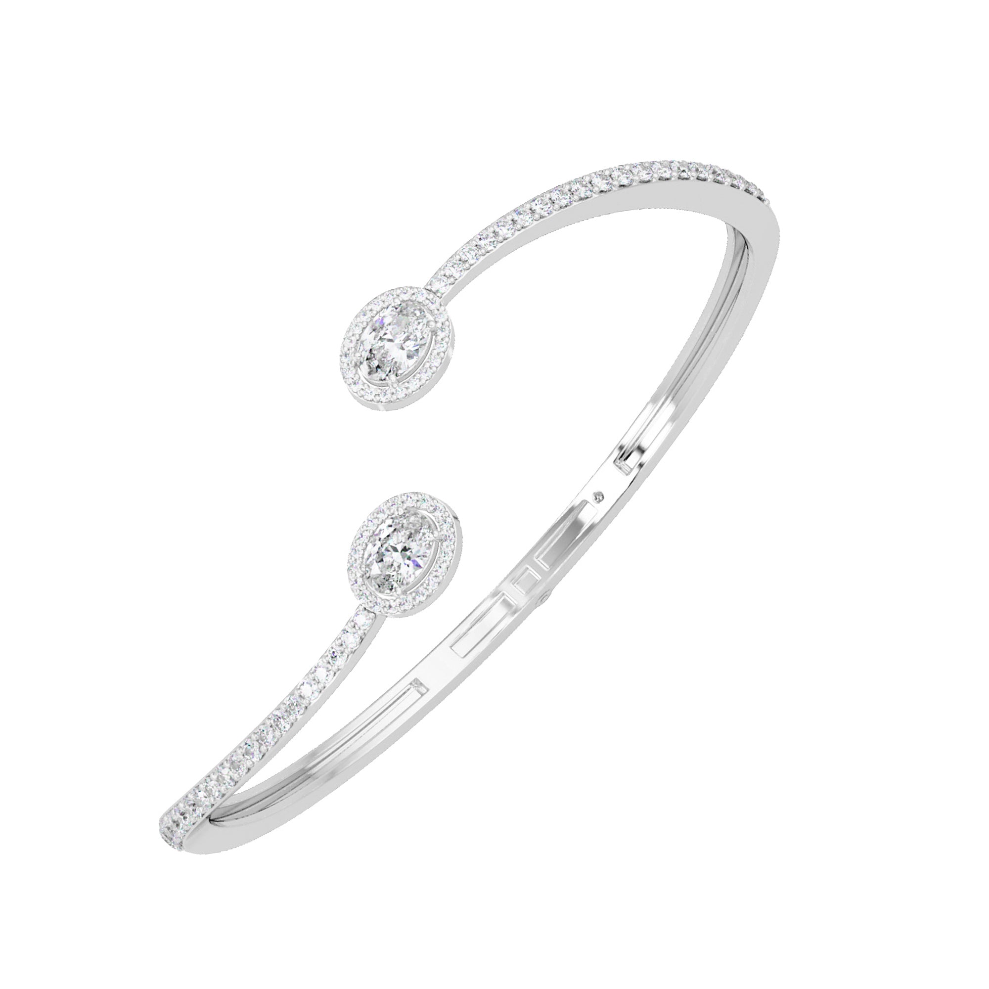 Lab Grown Diamond 2.25 CTW Oval Open Cuff Bracelet -925 Sterling Silver