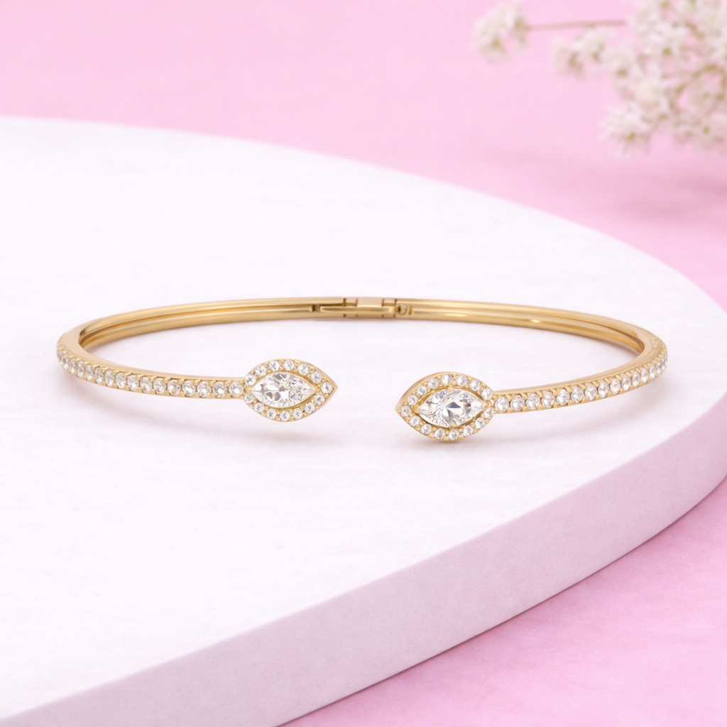 Lab Grown Diamond 2.65 CTW Pear Open Cuff Bracelet -925 Sterling Silver