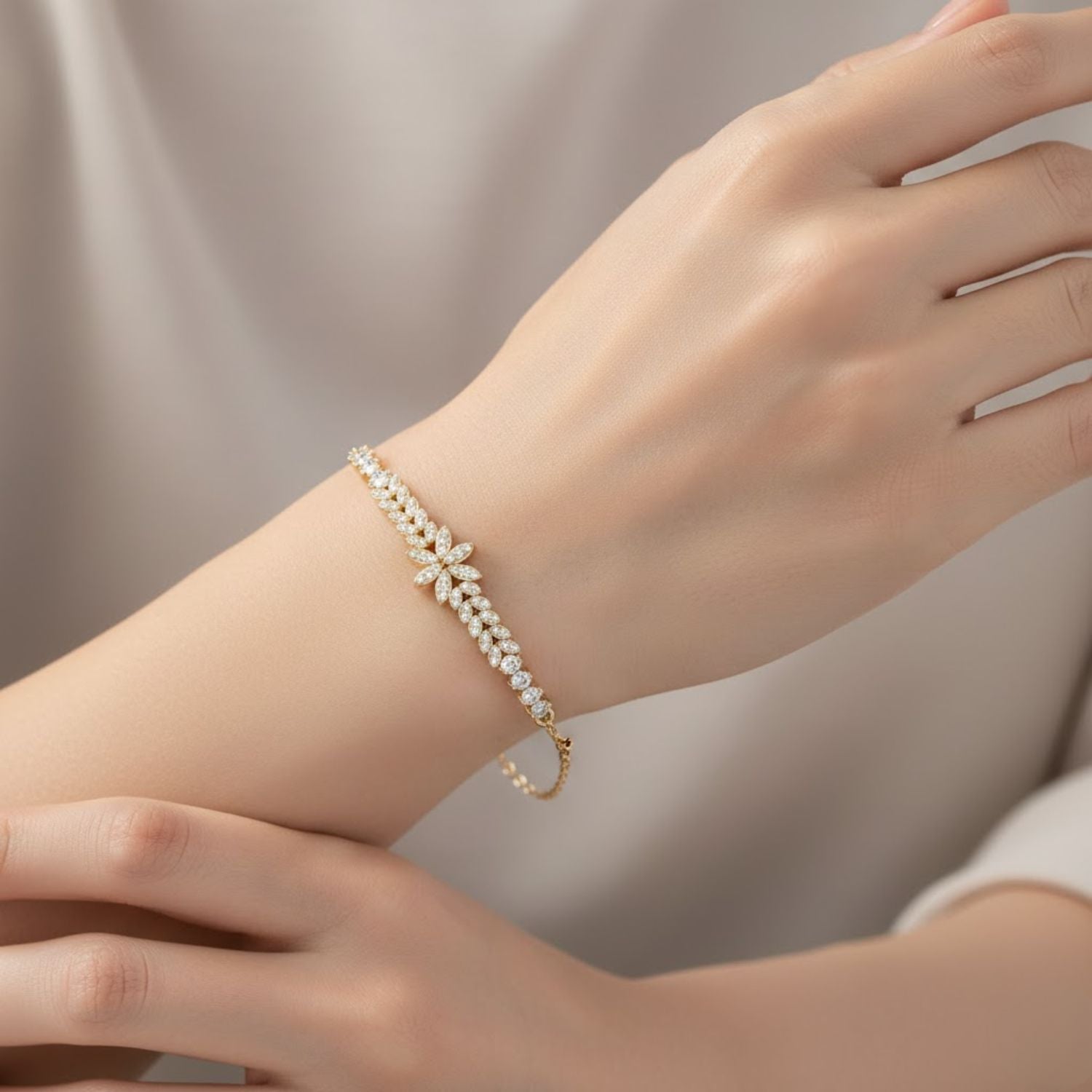 Lab Grown Diamond 0.45 CTW Floral Leaf Bracelet-925 Sterling Silver