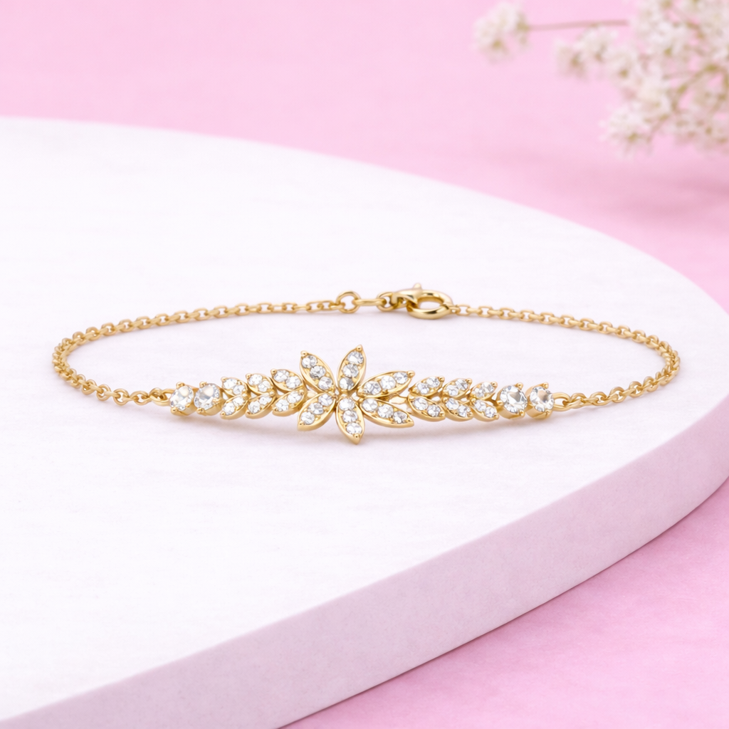 Lab Grown Diamond 0.45 CTW Floral Leaf Bracelet-925 Sterling Silver