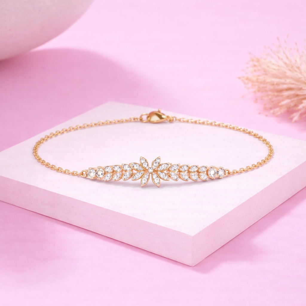 Lab Grown Diamond 0.45 CTW Floral Leaf Bracelet-925 Sterling Silver