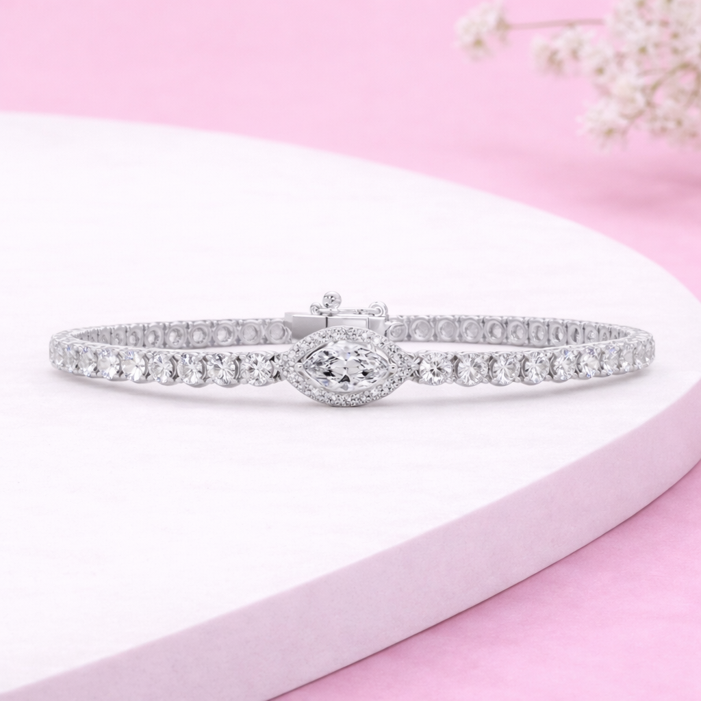 Lab Grown Diamond 3.70 CTW Marquise Tennis Bracelet-925 Sterling Silver