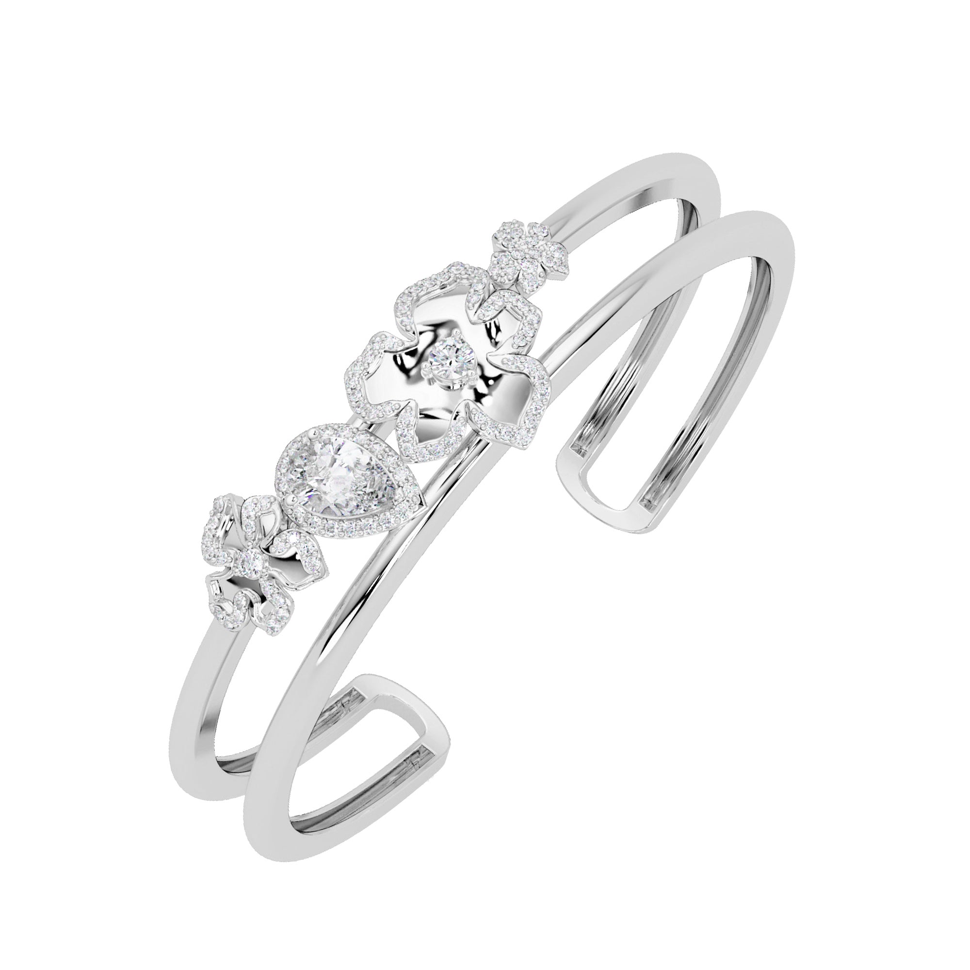 Lab Grown Diamond 1.65 CTW Open Cuff Bracelet-925 Sterling Silver