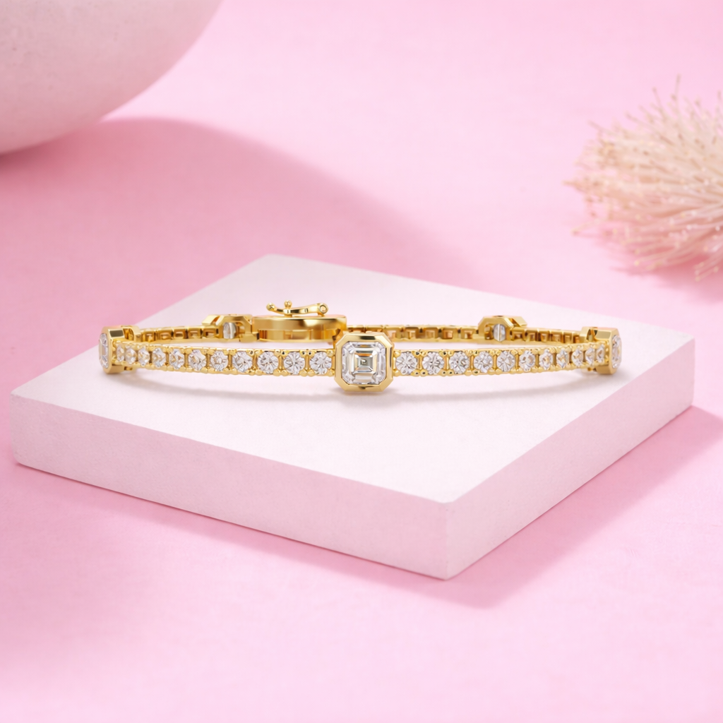 Lab Grown Diamond 4.50 CTW Octagon Tennis Bracelet-925 Sterling Silver