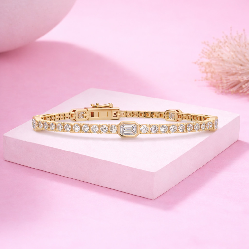Lab Grown Diamond 4.25 CTW Octagon Tennis Bracelet-925 Sterling Silver