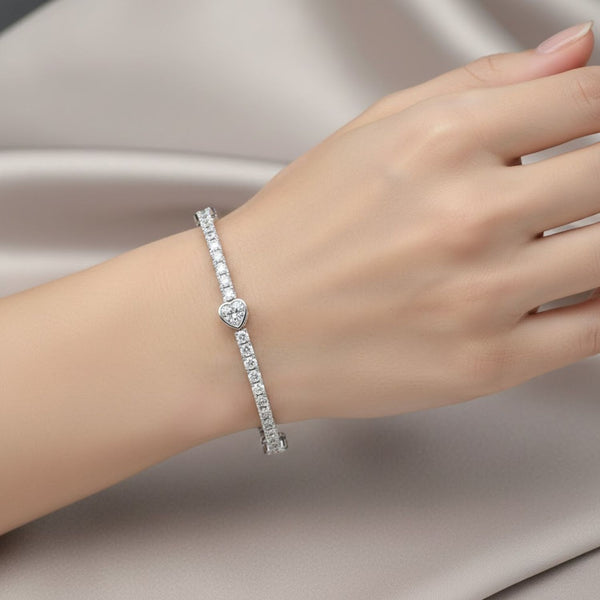 Lab Grown Diamond 4.40 CTW Heart Tennis Bracelet-925 Sterling Silver
