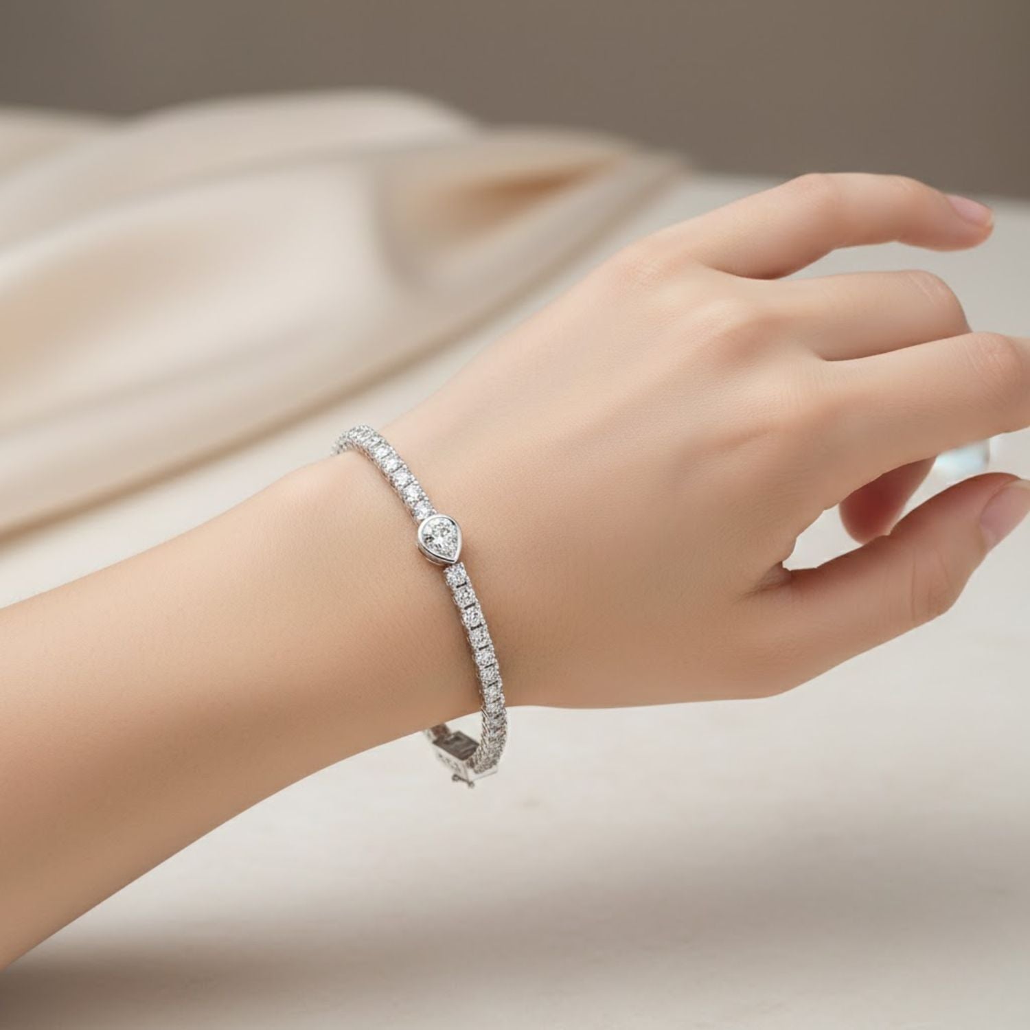 Lab Grown Diamond 4.25 CTW Pear Tennis Bracelet-925 Sterling Silver