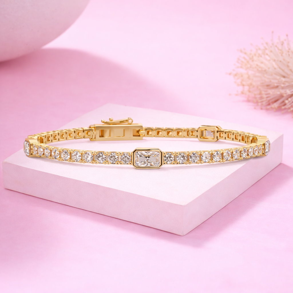 Lab Grown Diamond 4.35 CTW Radiant Cut Tennis Bracelet-925 Sterling Silver