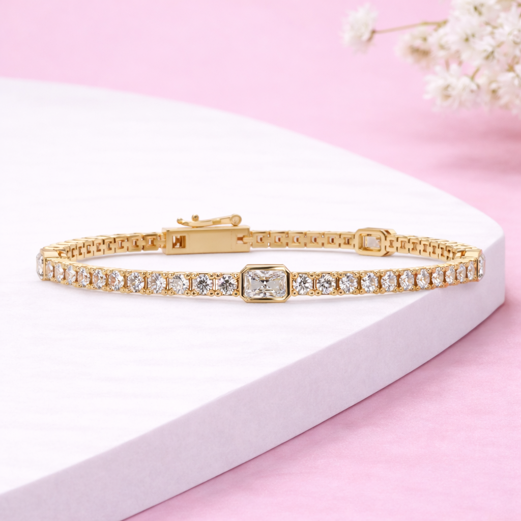 Lab Grown Diamond 4.35 CTW Radiant Cut Tennis Bracelet-925 Sterling Silver