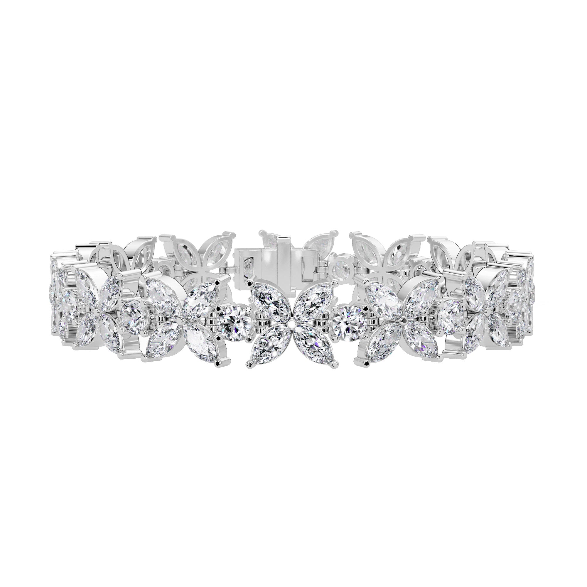 Lab Grown Diamond 14.00 CTW Floral Link Bracelet -925 Sterling Silver