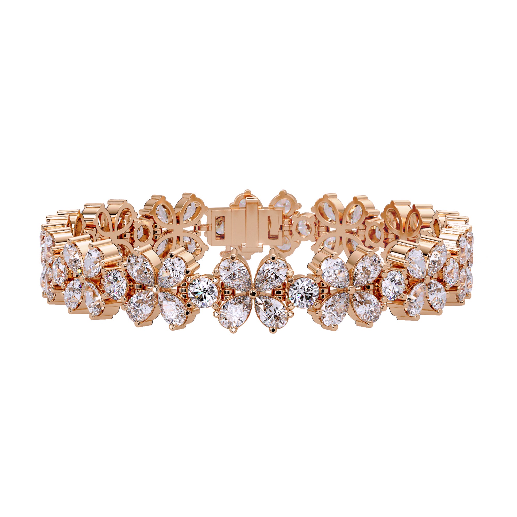 Lab Grown Diamond 17.50 CTW Floral Cluster Bracelet -925 Sterling Silver