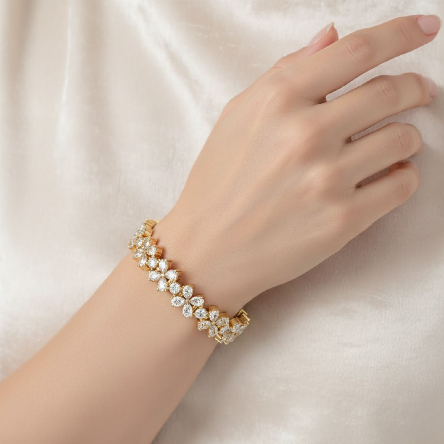 Lab Grown Diamond 17.50 CTW Floral Cluster Bracelet -925 Sterling Silver