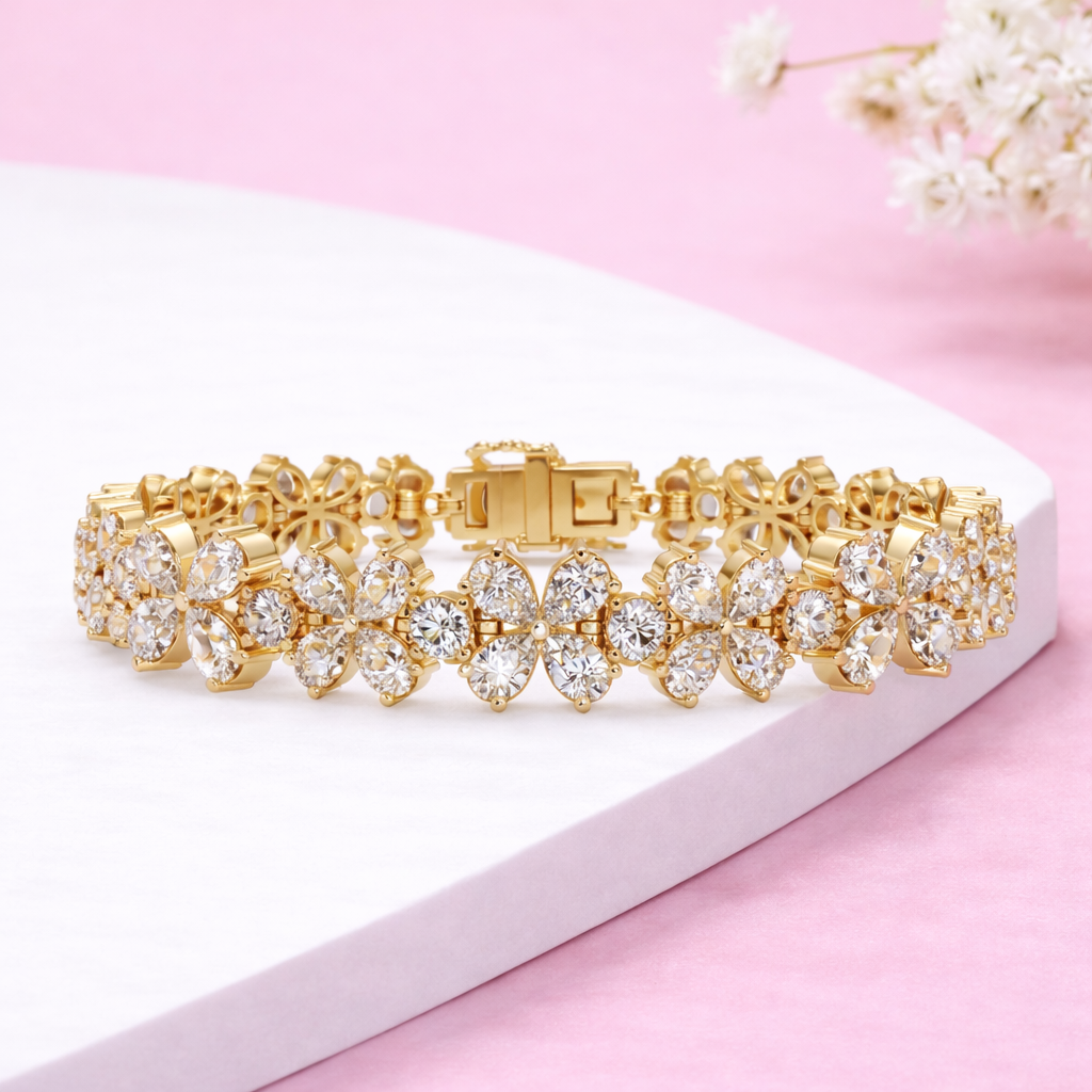 Lab Grown Diamond 17.50 CTW Floral Cluster Bracelet -925 Sterling Silver