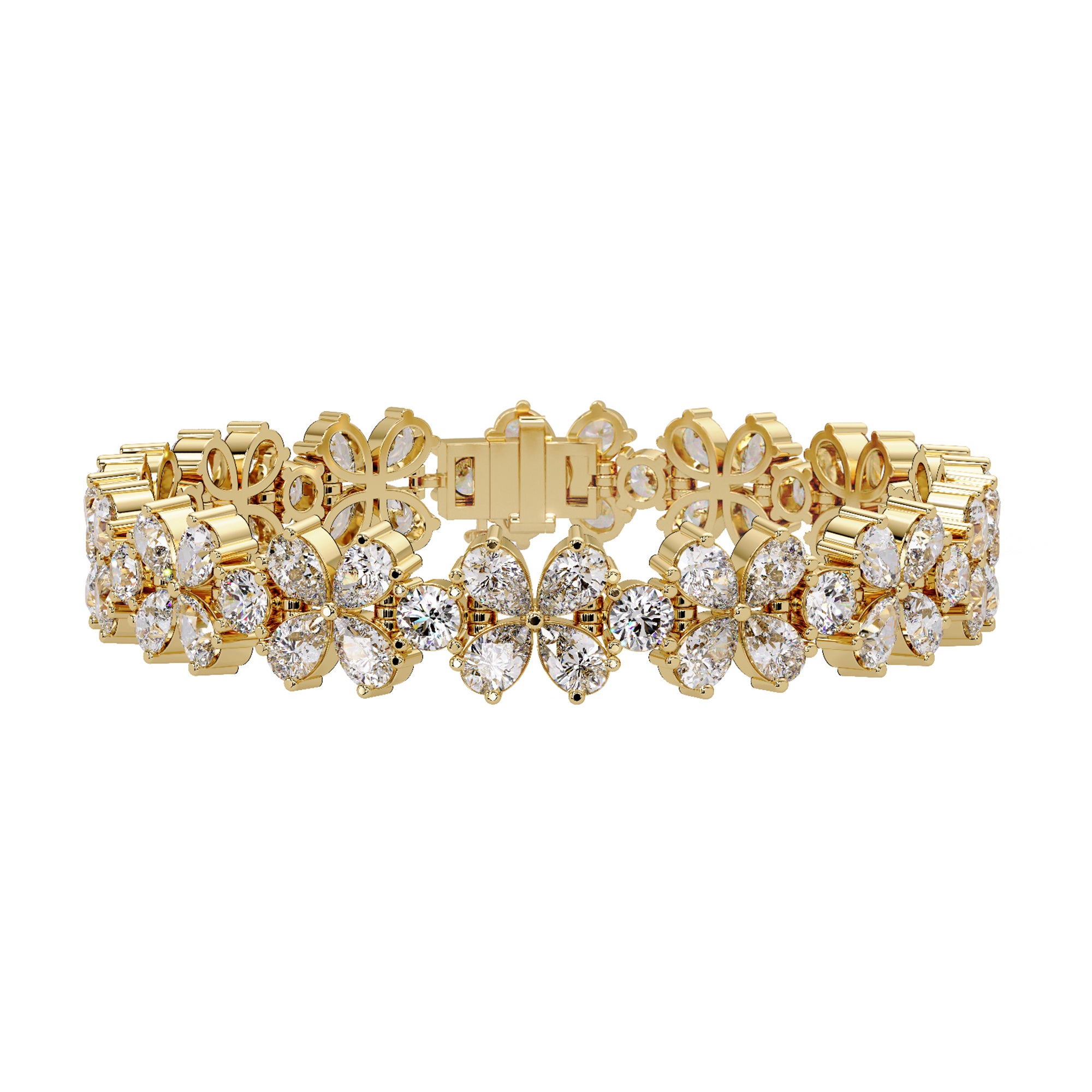 Lab Grown Diamond 17.50 CTW Floral Cluster Bracelet -925 Sterling Silver