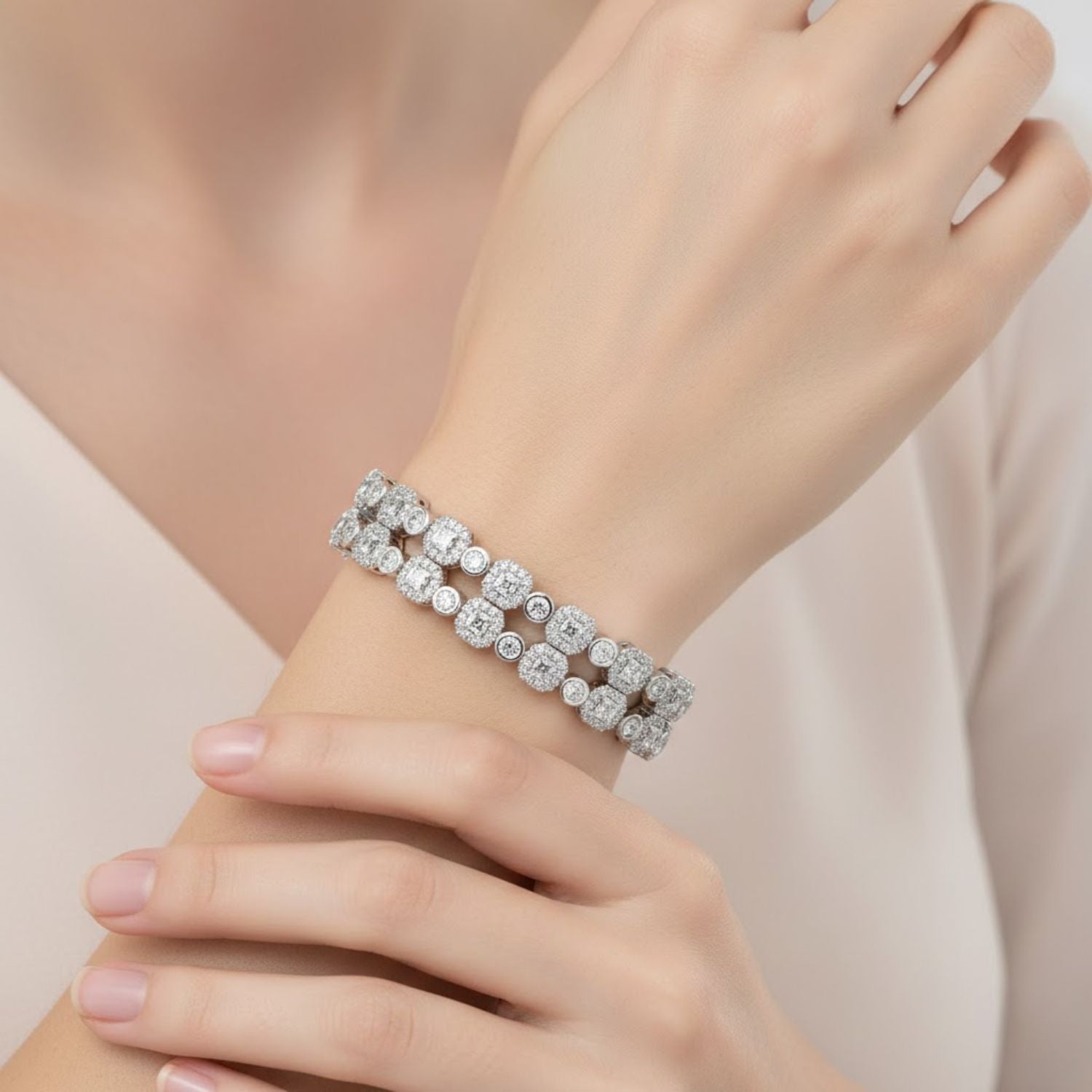 Lab Grown Diamond 9.25 CTW Octagon Cluster Bracelet-925 Sterling Silver