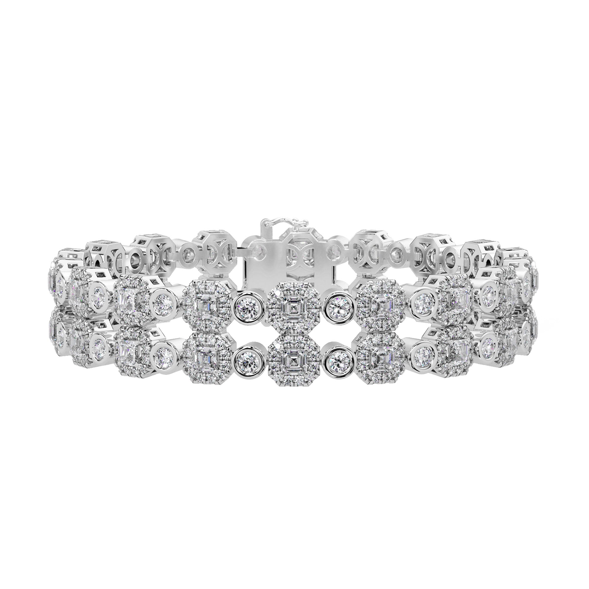 Lab Grown Diamond 9.25 CTW Octagon Cluster Bracelet-925 Sterling Silver