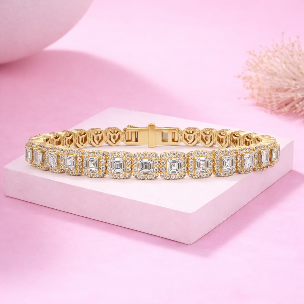 Lab Grown Diamond 8.00 CTW Octagon Halo Bracelet-925 Sterling Silver