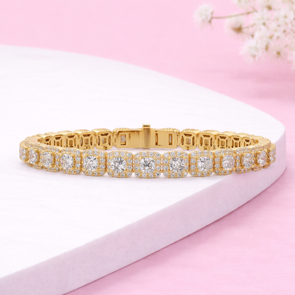 Lab Grown Diamond 9.00 CTW Cushion Halo Bracelet-925 Sterling Silver