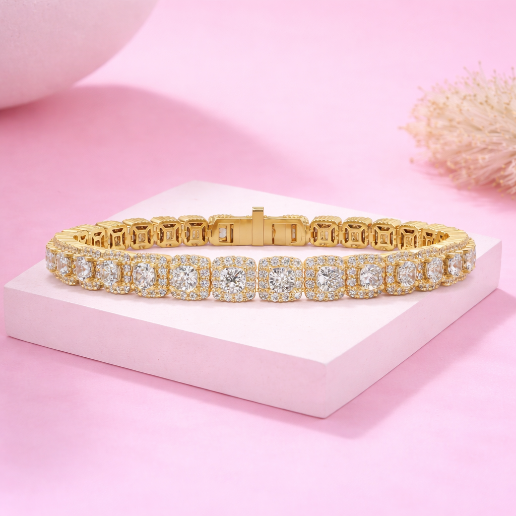 Lab Grown Diamond 9.00 CTW Cushion Halo Bracelet-925 Sterling Silver