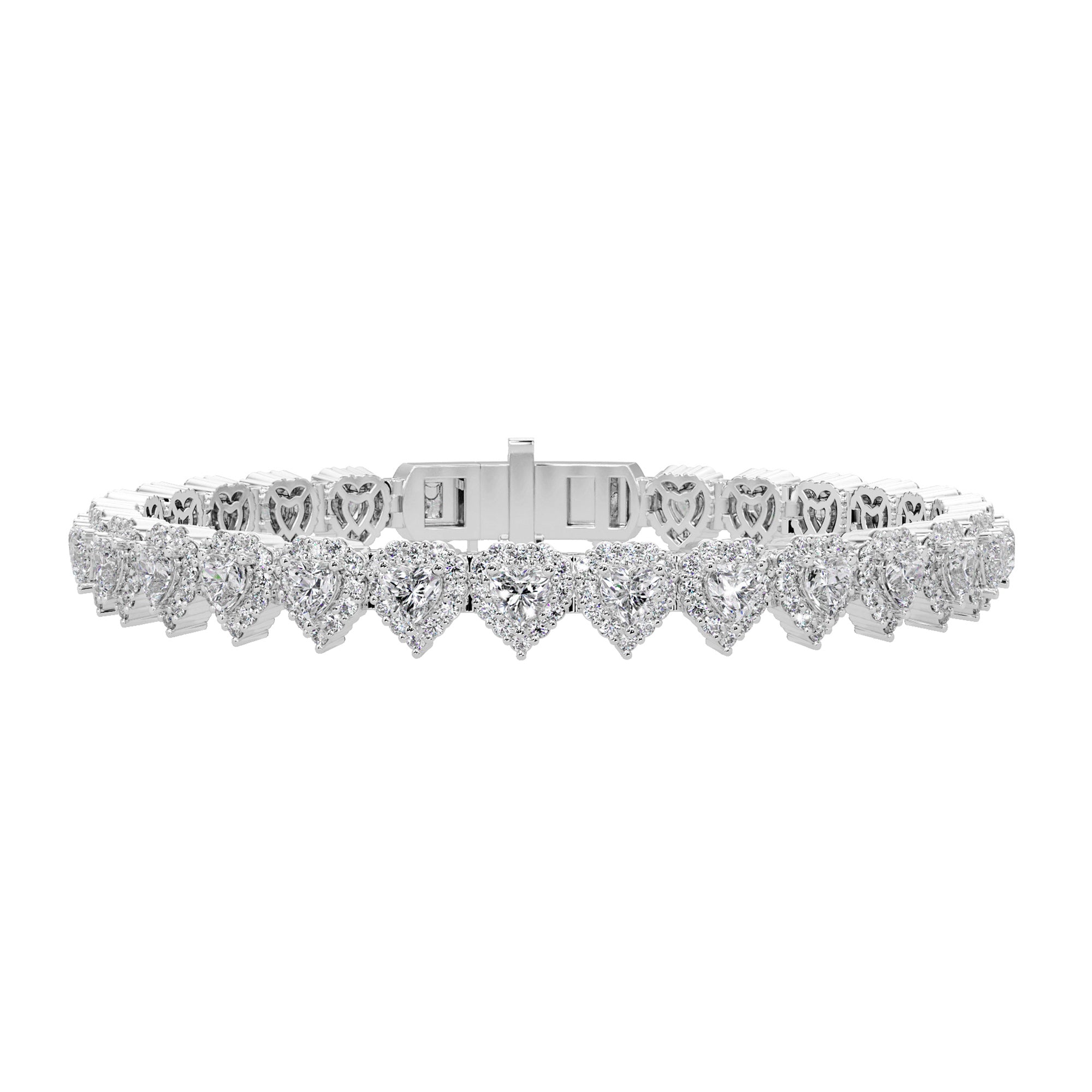 Lab Grown Diamond 7.75 CTW Heart Halo Bracelet-925 Sterling Silver