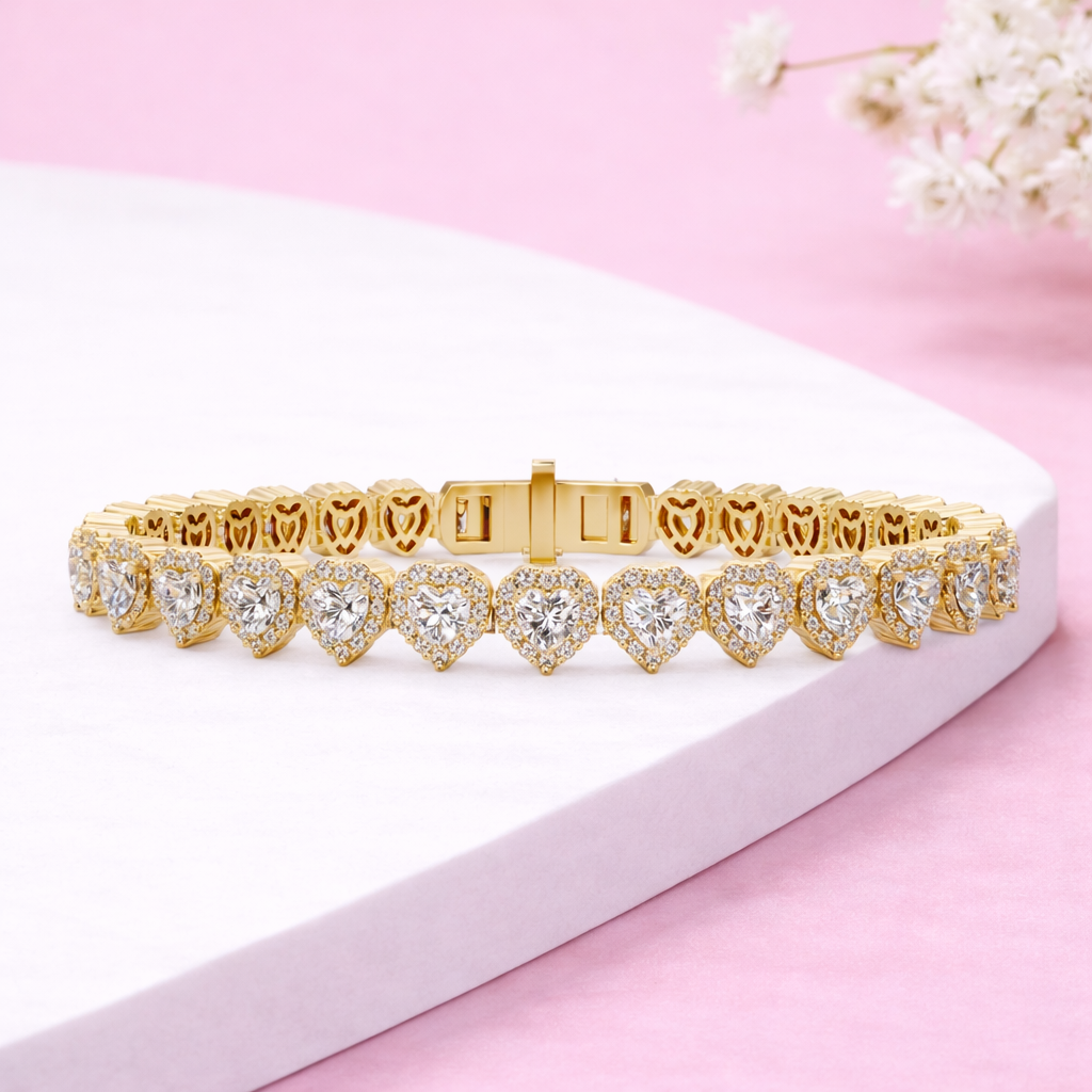 Lab Grown Diamond 7.75 CTW Heart Halo Bracelet-925 Sterling Silver