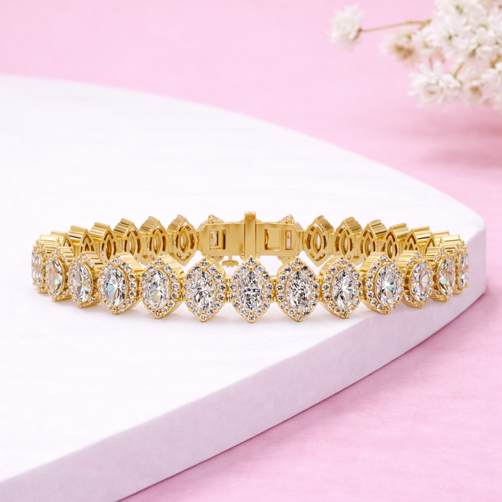 Lab Grown Diamond 8.75 CTW Halo Cluster Tennis Bracelet-925 Sterling Silver