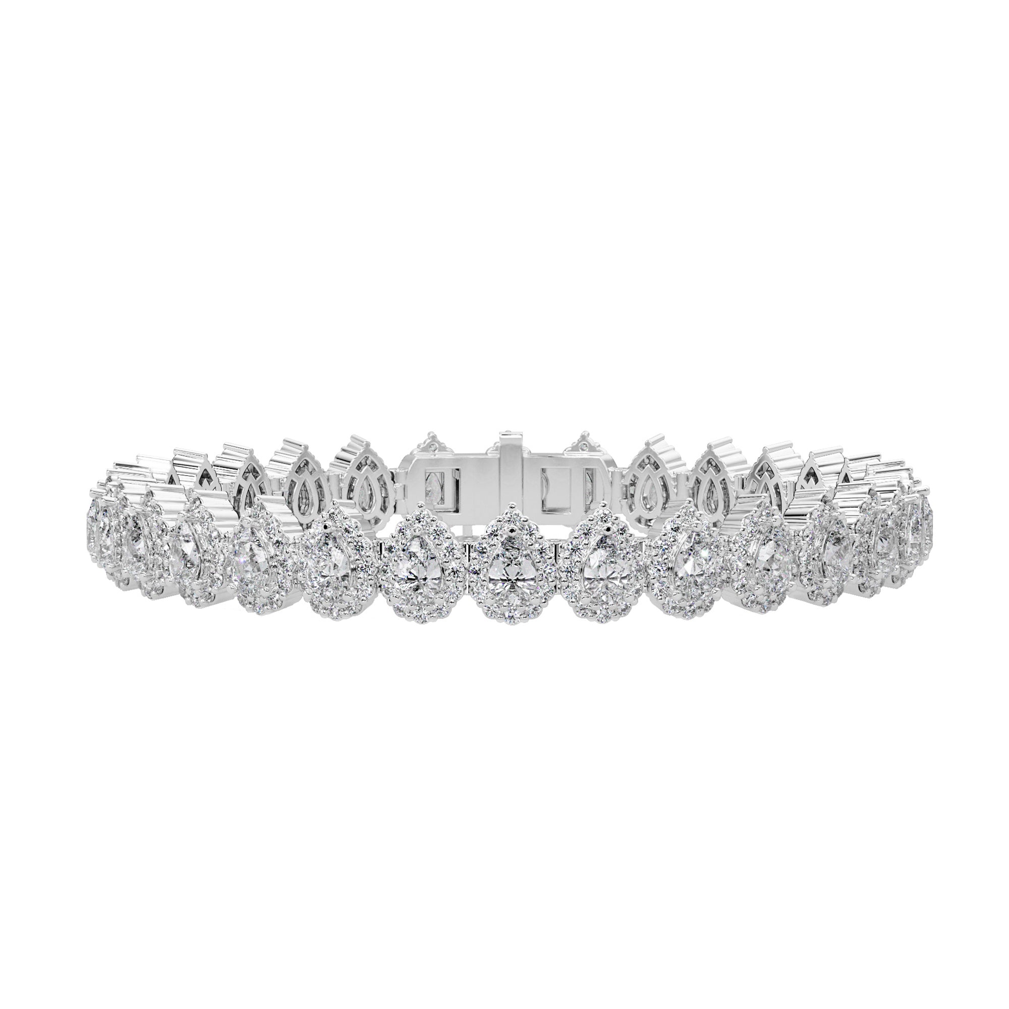 Lab Grown Diamond 8.00 CTW Pear Halo Tennis Bracelet-925 Sterling Silver